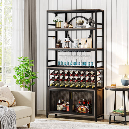 17 Stories Dejha Wine Rack Industrial Wine Rack Table with